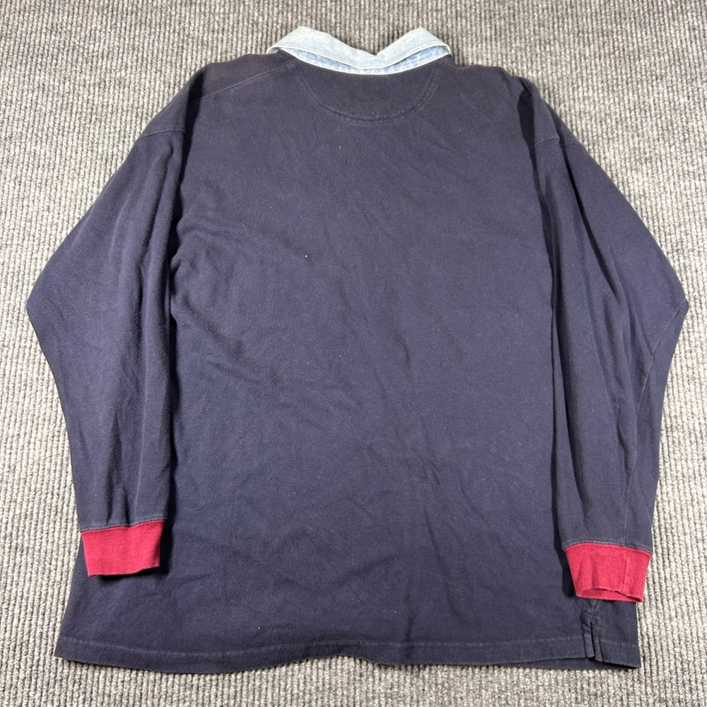 Vintage Duck Head Shirt Men's L Varsity Sports Rugby Navy Denim Collar Stripe - Picture 3 of 7